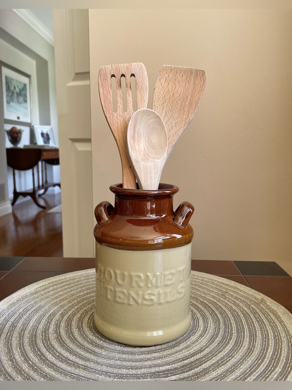 70's Stoneware Utensil Crock - Vintage Jug Crock